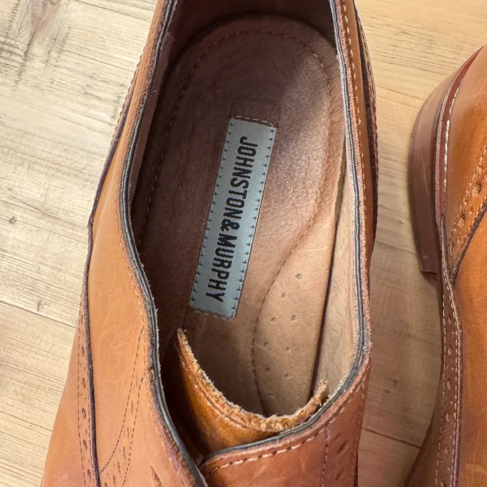 Johnston & Murphy Mens Tan Leather Brogue Cap Toe Oxford Dress Shoes 11M 20-8682